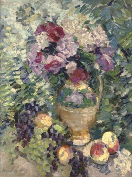 A Basket Of Flowers Oil Painting by Konstantin Alexeievitch Korovin