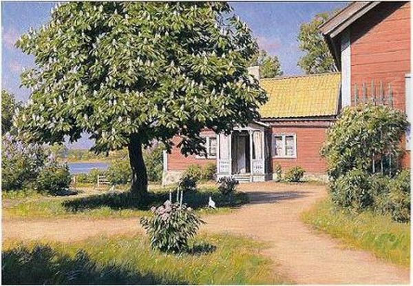 The House By The Lake Oil Painting by Johan Krouthen