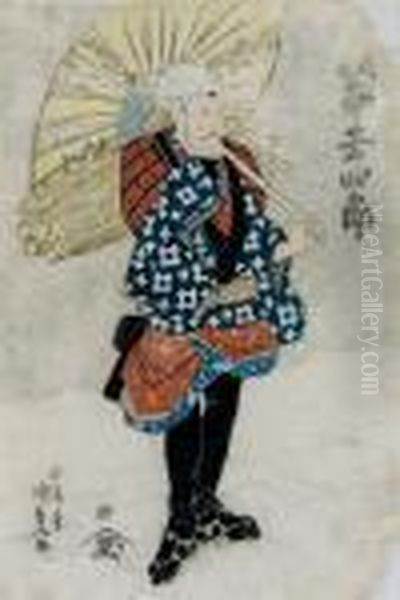 Schirmverkaufer Im Schnee Oil Painting by Kunisada