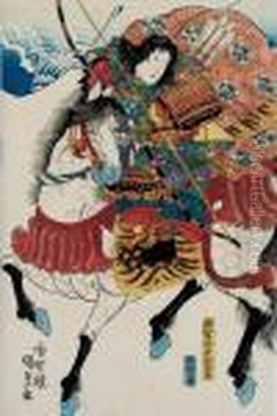 Mukan-dayu Atsumori Hoch Zu Ross Mit Pfeil Und Bogen Oil Painting by Kunisada