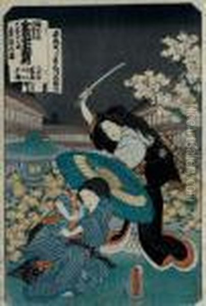 Eifersuchtige Frau Attackiert Die Liebhaberin Des Gatten Oil Painting by Kunisada