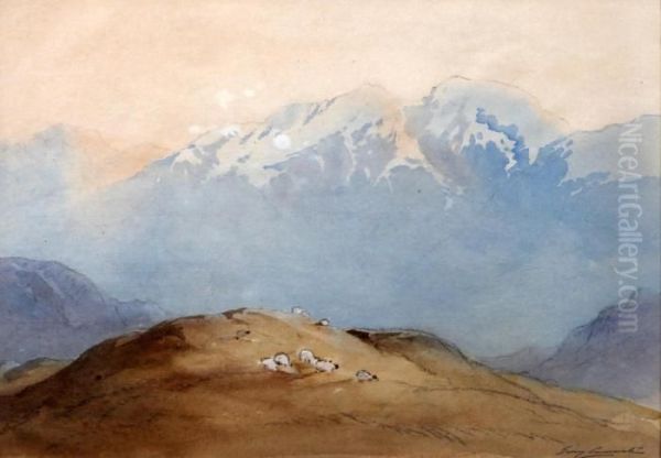 Mountain Landscape With Sheep by Percy Lancaster