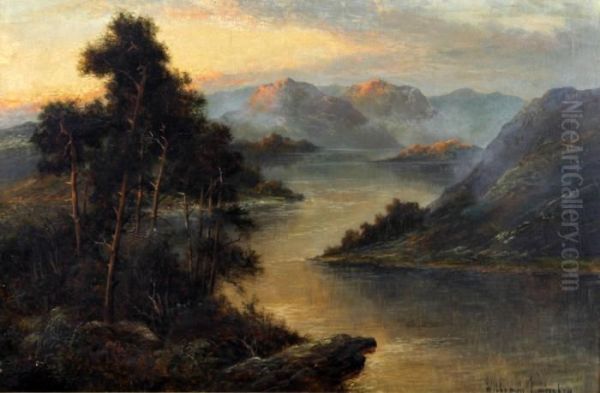 Highland Loch Landscape Oil Painting by William Langley