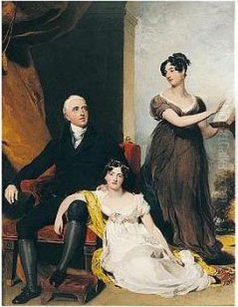 Portrait Of Charles Binny (d.1822) With His Daughters Oil Painting by Sir Thomas Lawrence