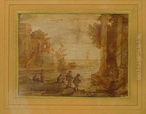 View Of A Harbor Oil Painting by Claude Lorrain (Gellee)