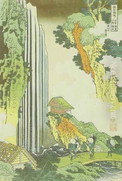 Ono Waterfall on the Kisokaido Road (Kisokaido Ono no bakufu) Oil Painting by Katsushika Hokusai