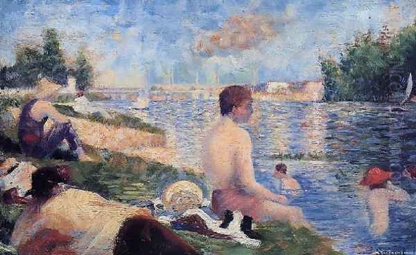 Final Study For Bathing At Asnieres Oil Painting by Georges Seurat