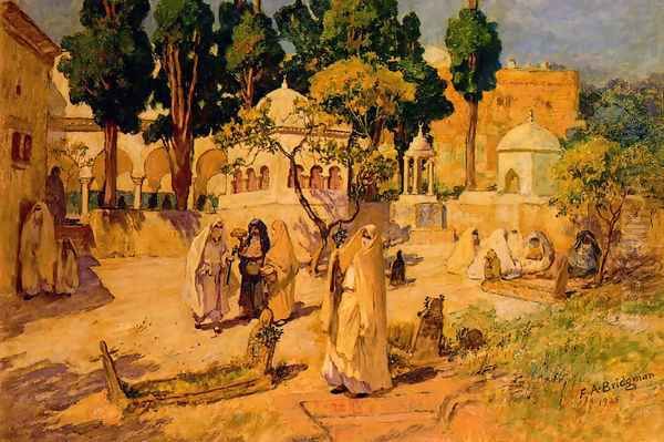 Arab Women At The Town Wall Oil Painting by Frederick Arthur Bridgman