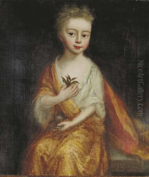 Portrait Of A Girl, Seated, In A Golden Cloak Oil Painting by Sir Peter Lely