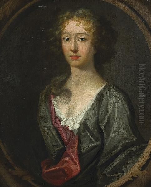 A Portrait Of A Lady, Half-length, Wearing A Gray Dress Oil Painting by Sir Peter Lely