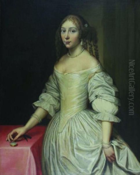 Portrait Of A Lady In A White Dress Oil Painting by Sir Peter Lely