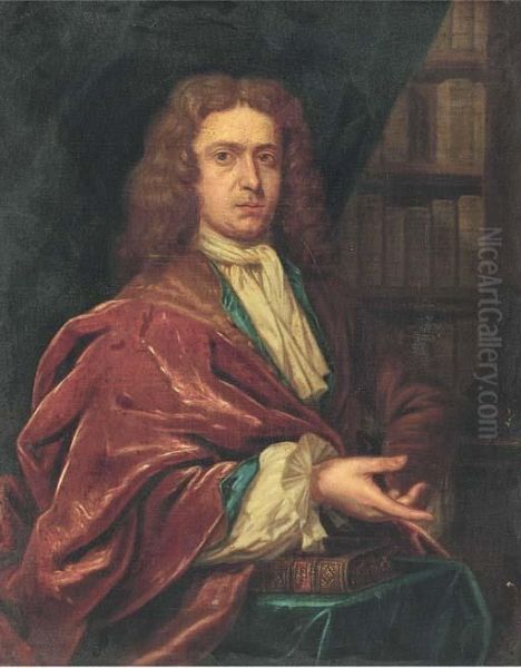 Portrait Of A Gentleman, Half-length Wearing A Long Wig And Redcoat Oil Painting by Sir Peter Lely