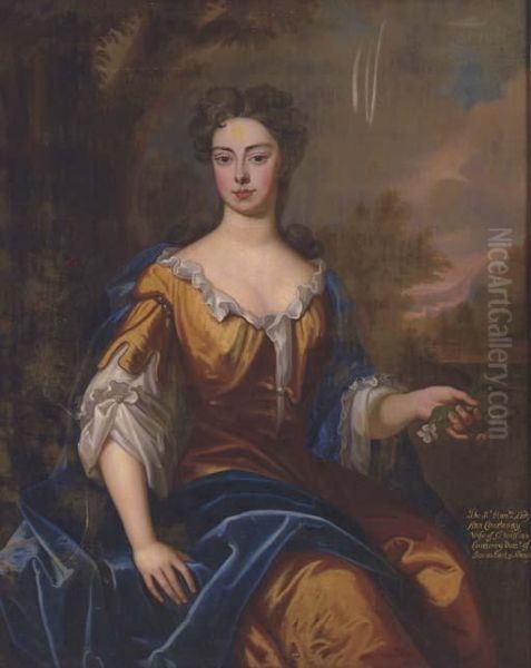 Portrait Of Lady Ann Courtenay, Three-quarter Length, Seated In Alandscape Oil Painting by Sir Peter Lely