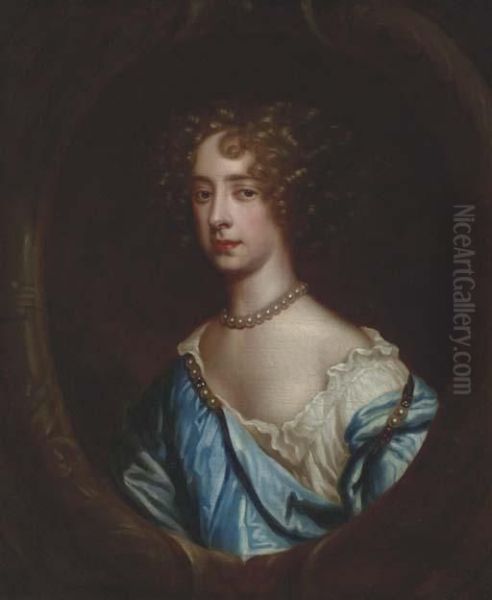 Portrait Of Anne Chester, Half-length, In A Feigned Oval Oil Painting by Sir Peter Lely