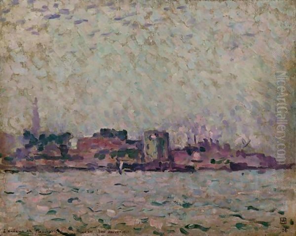 Brume matinal sur le port de Veere Oil Painting by Theo van Rysselberghe