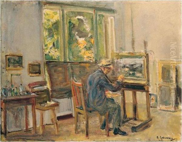 Der Kunstler In Seinem Atelier In Wannsee (the Artist In His Studio In Wannsee) Oil Painting by Max Liebermann