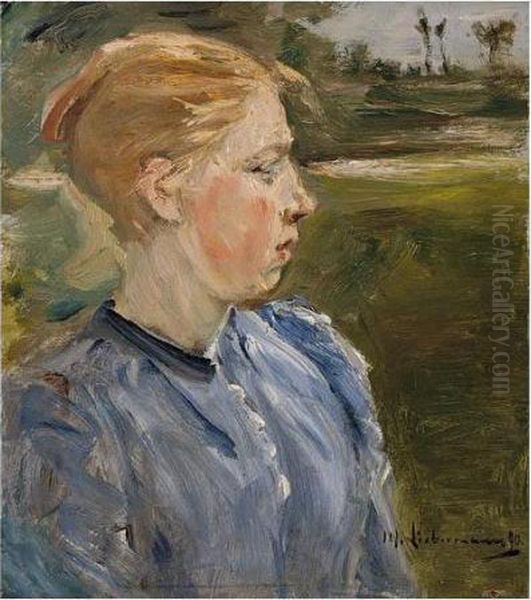 Blaues Madchen In Landschaft - Bauernmadchen (blue Girl In Landscape-farmgirl) Oil Painting by Max Liebermann