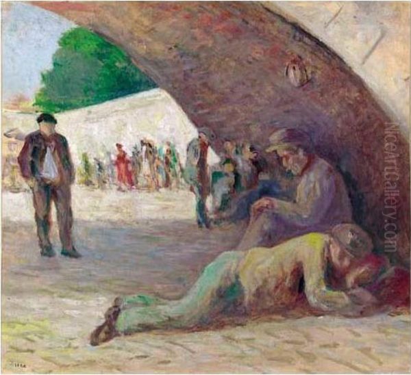 Le Repos Sous Le Pont Oil Painting by Maximilien Luce