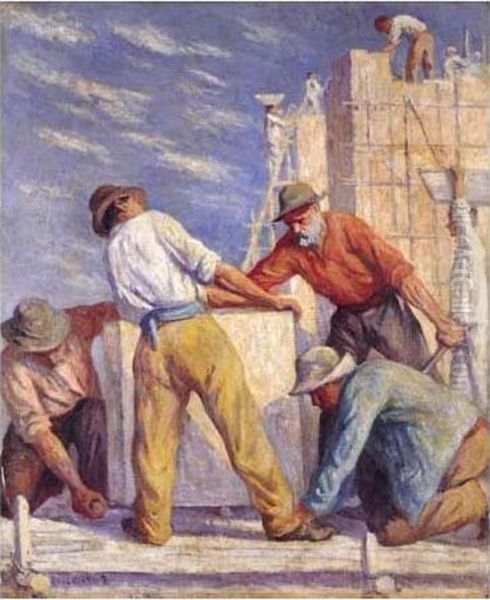 Travailleurs Sur Un Chantier De Construction Oil Painting by Maximilien Luce