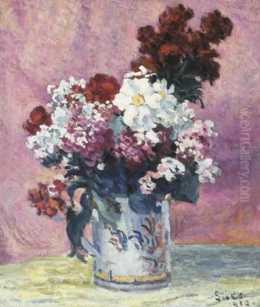 Vase De Fleurs Oil Painting by Maximilien Luce