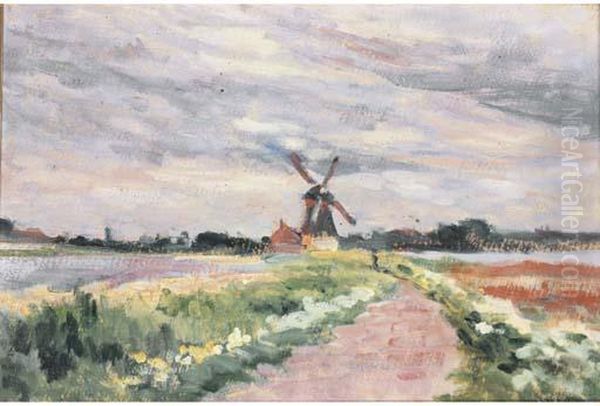 Hollande, Paysage Au Moulin Oil Painting by Maximilien Luce