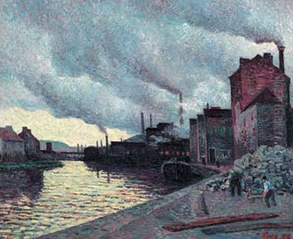 La Fabrique De Briquettes Sur Les Bords De La Sambre, Les Environs De Charleroi, 1896 Oil Painting by Maximilien Luce