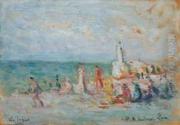 La Plage Du Treport Oil Painting by Maximilien Luce