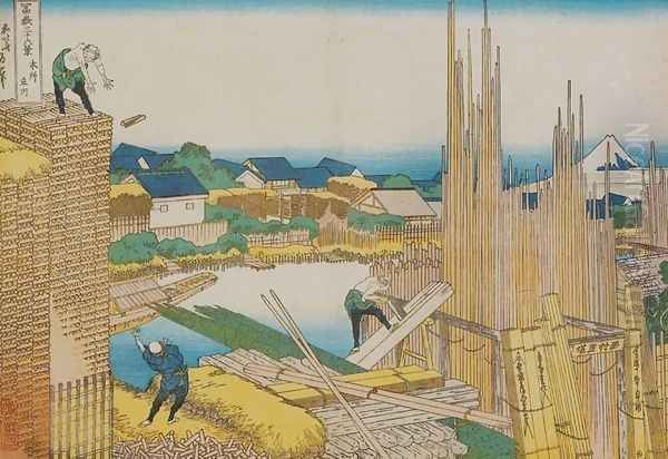 Across the Tatekawa and Honjo District (Honjo Tatekawa) Oil Painting by Katsushika Hokusai