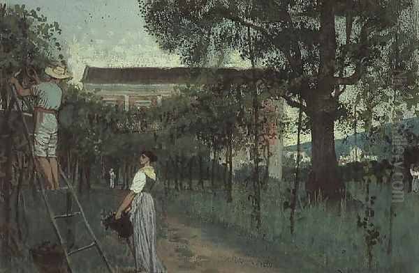 Grape picking Oil Painting by Randolph Caldecott