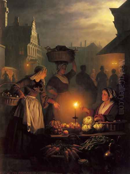 The Night Market Oil Painting by Petrus van Schendel