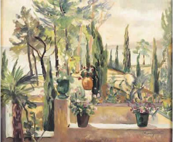 Saint-tropez- La Terrasse De L'atelier A L'oustalet- Oil Painting by Henri Charles Manguin