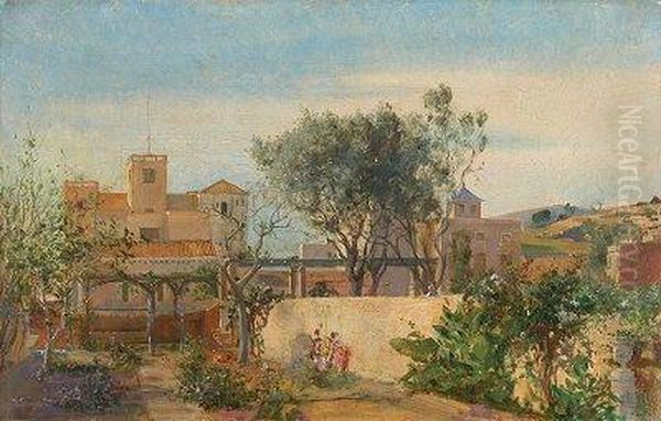 Paisaje Con Casas. Oil Painting by Ramon Marti Y Alsina