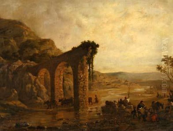 Paisaje Con Figuras. Oil Painting by Ramon Marti Y Alsina