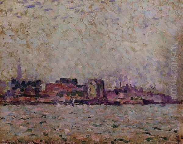 Morning Fog over the Port of Veer, Holland Oil Painting by Theo van Rysselberghe