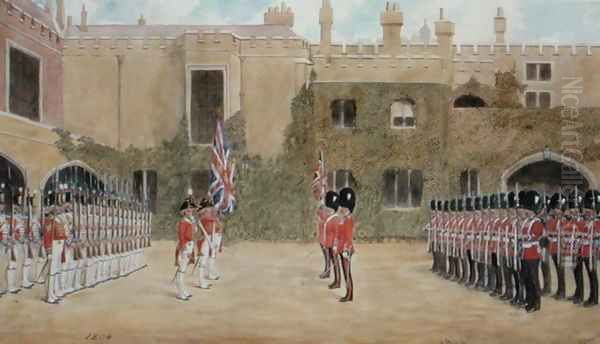 Grenadier Guards Relieving Guard at St. Jamess - The Old Guard of 1804 and the New Guard of 1904 Oil Painting by Richard Simkin