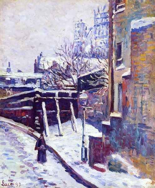 Montmartre, Snow Covered Street Oil Painting by Maximilien Luce