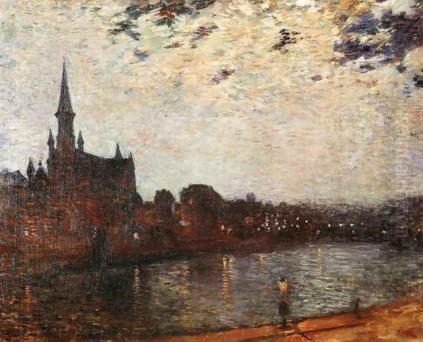 L'Eglise Sainte-Croix at Ixelles at Night Oil Painting by Theo van Rysselberghe