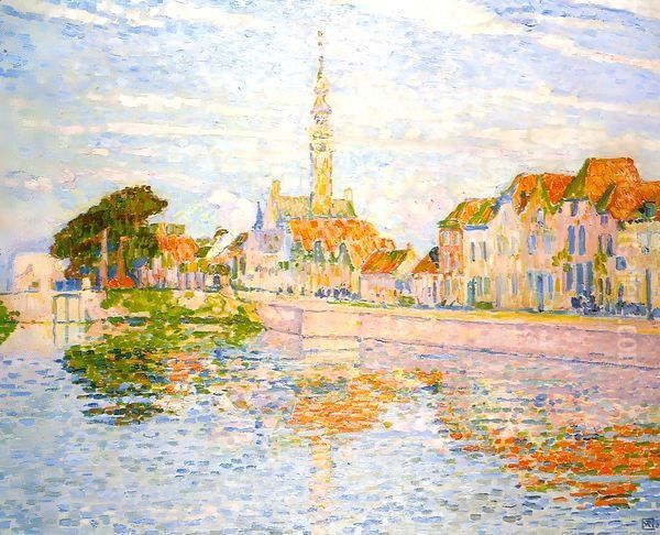 The Quay at Verre, Zeeland Oil Painting by Theo van Rysselberghe