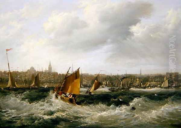 Liverpool, Lancashire from the River Mersey and New Brighton, 1838 Oil Painting by Frederick Calvert