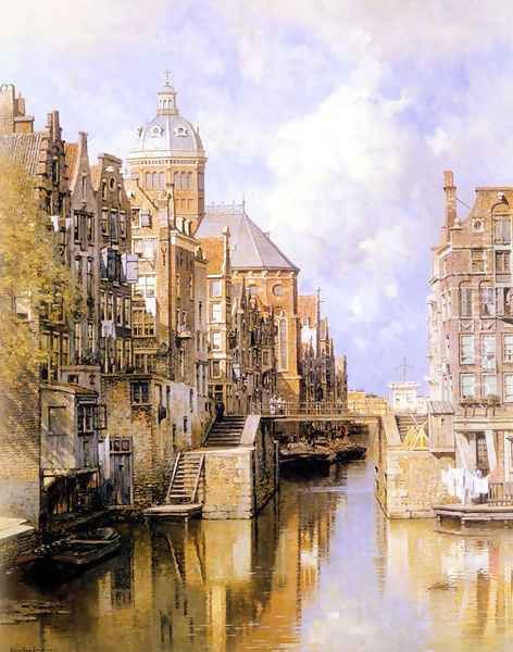 The Oudezijdsvoorburgwal, Amsterdam Oil Painting by Johannes Christiaan Karel Klinkenberg