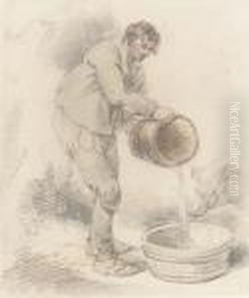 Filling The Trough (illustrated); And Punishing The Dog Oil Painting by George Morland