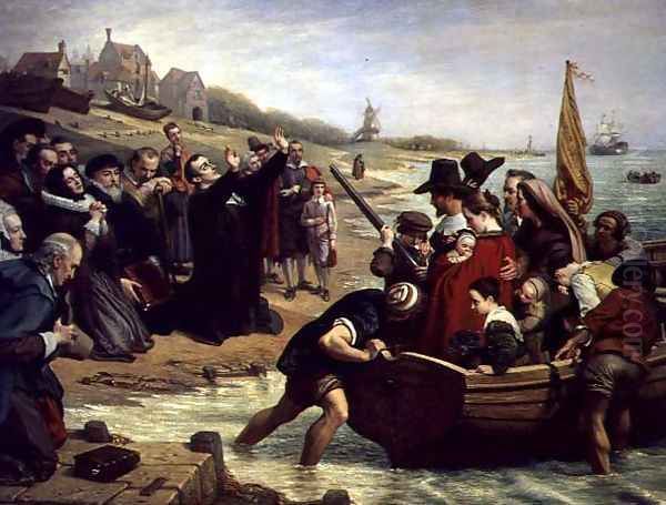 The Pilgrim Fathers: Departure of a Puritan Family for New England, 1856 Oil Painting by Charles West Cope