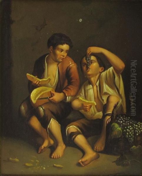 Zwei Knaben Essen Fruchte Oil Painting by Bartolome Esteban Murillo