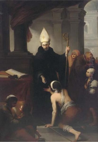 Saint Thomas Of Villanueva Giving Alms To The Poor Oil Painting by Bartolome Esteban Murillo