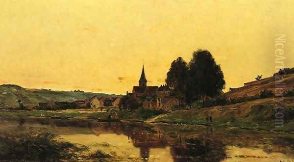 A Village near Bonnieres Oil Painting by Hippolyte Camille Delpy