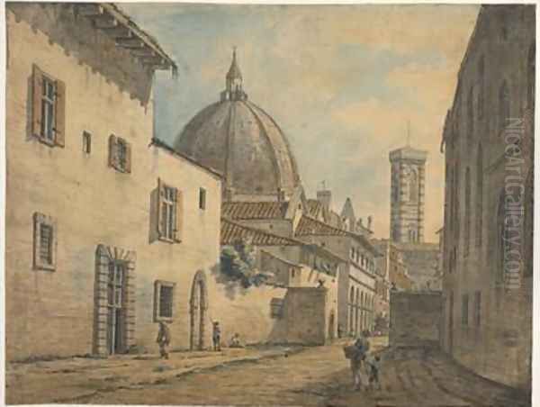 A Street in Florence with the Duomo and Campanile in the Background Oil Painting by William Marlow