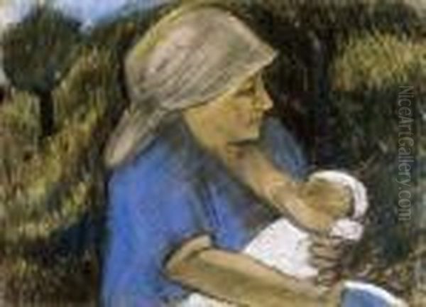 Mother And Child Oil Painting by Istvan Nagy