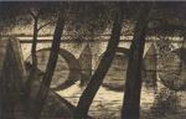 Le Pont Royal, Paris Oil Painting by Christopher R. Wynne Nevinson