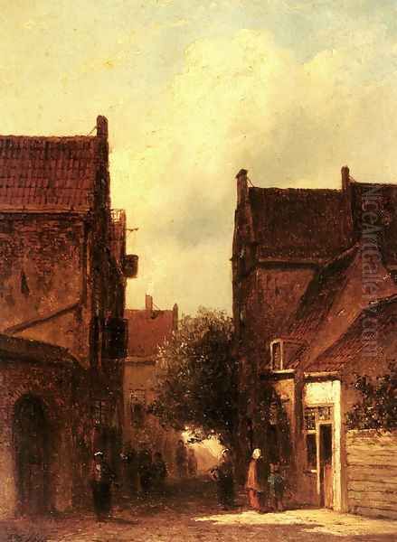 Street Scene With Figures, Possibly Rotterdam Oil Painting by Pieter Gerard Vertin