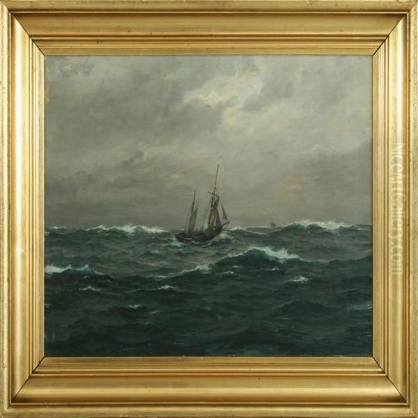 Seascape With Sailships Oil Painting by Christian Benjamin Olsen